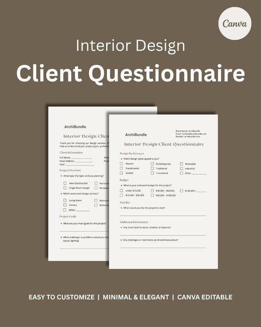 Client Questionnaire | Interior Design Editable Template